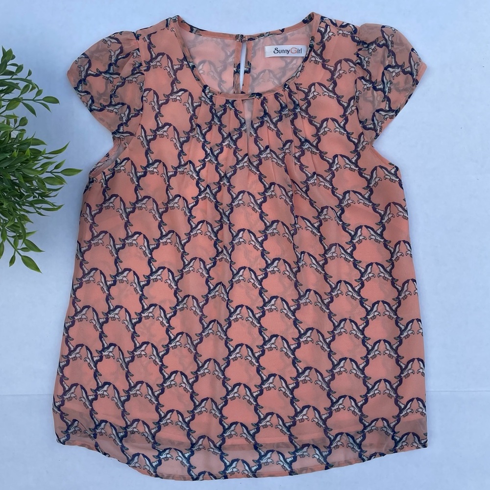 Pink Eagle Print Cap Sleeve Blouse from ModCloth